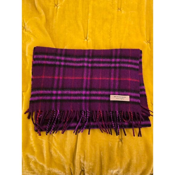 Vintage Burberry Purple Check Scarf 100% Cashmere Unisex Scarf - Picture 1 of 3